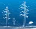 High voltage transmission systems. Electric pole. Power lines. A network of interconnected electrical. Energy pylons Royalty Free Stock Photo